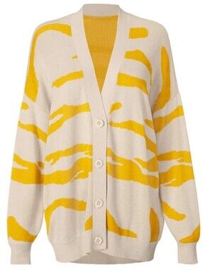 CAbi Roar Cardigan Sweater featuring a bold tiger-stripe print and relaxed overs